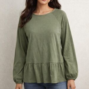 Banana Republic Green Peplum Long Sleeve Top